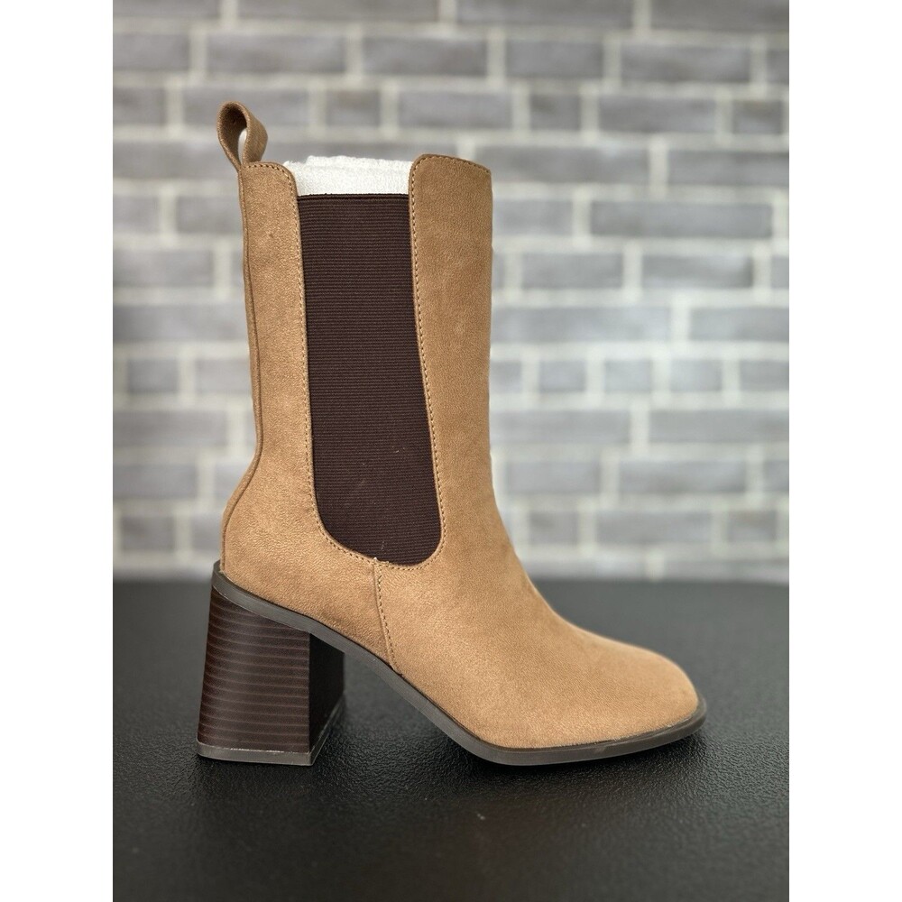 Boots Womens Size 7.5  Camel Kaydia Block Heel Square Toe Comfort Foam Journee